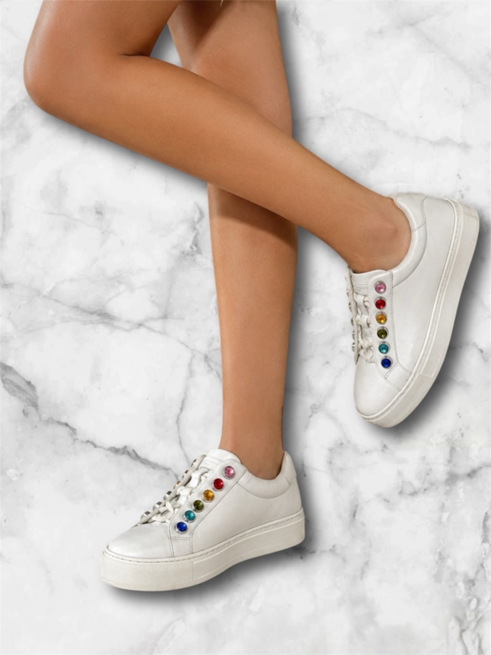 Kurt Geiger London Liviah White Leather Rainbow Crystals Chunky Sneakers Size 37 - Picture 3 of 14
